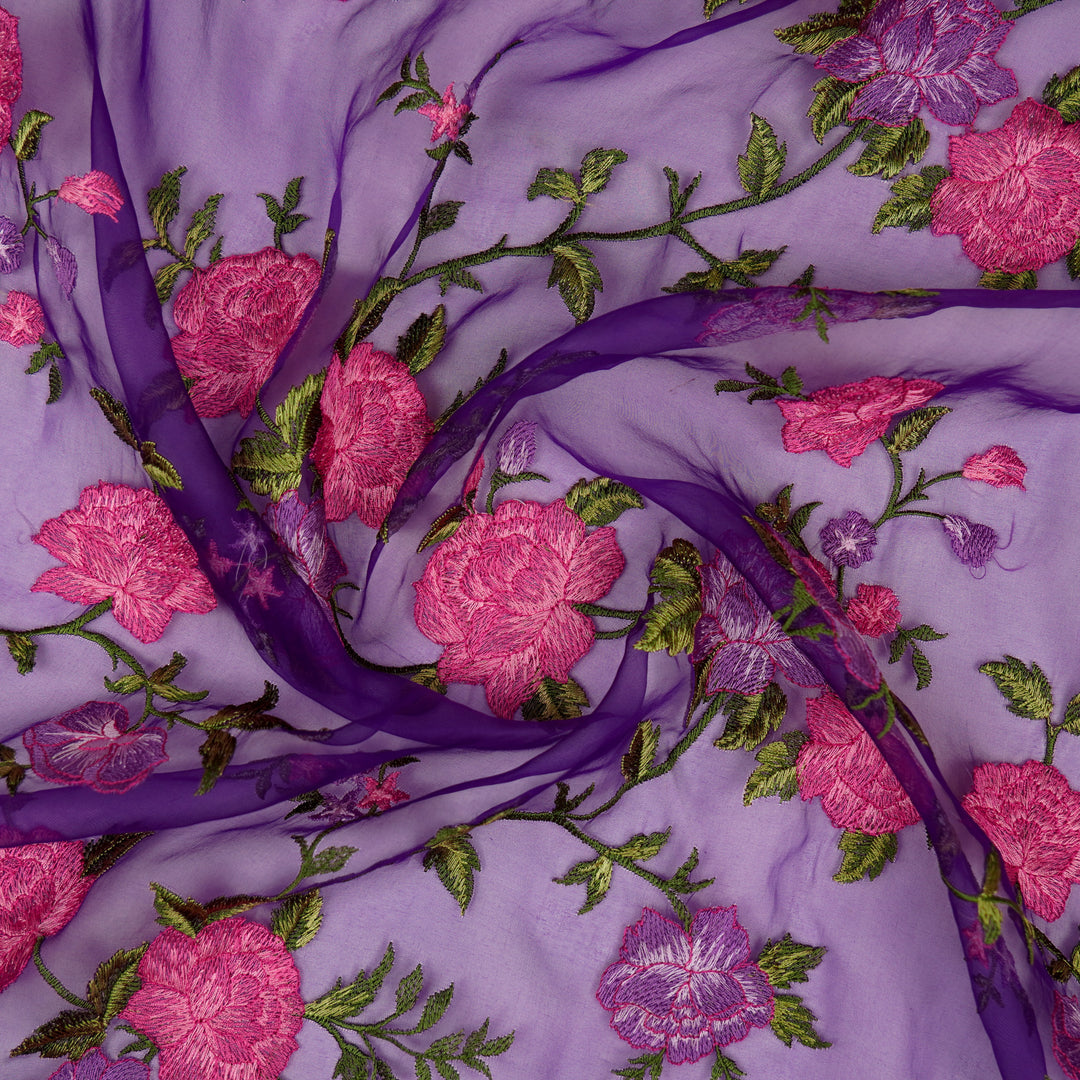 Suman Jaal on Purple Silk Organza Embroidered Fabric