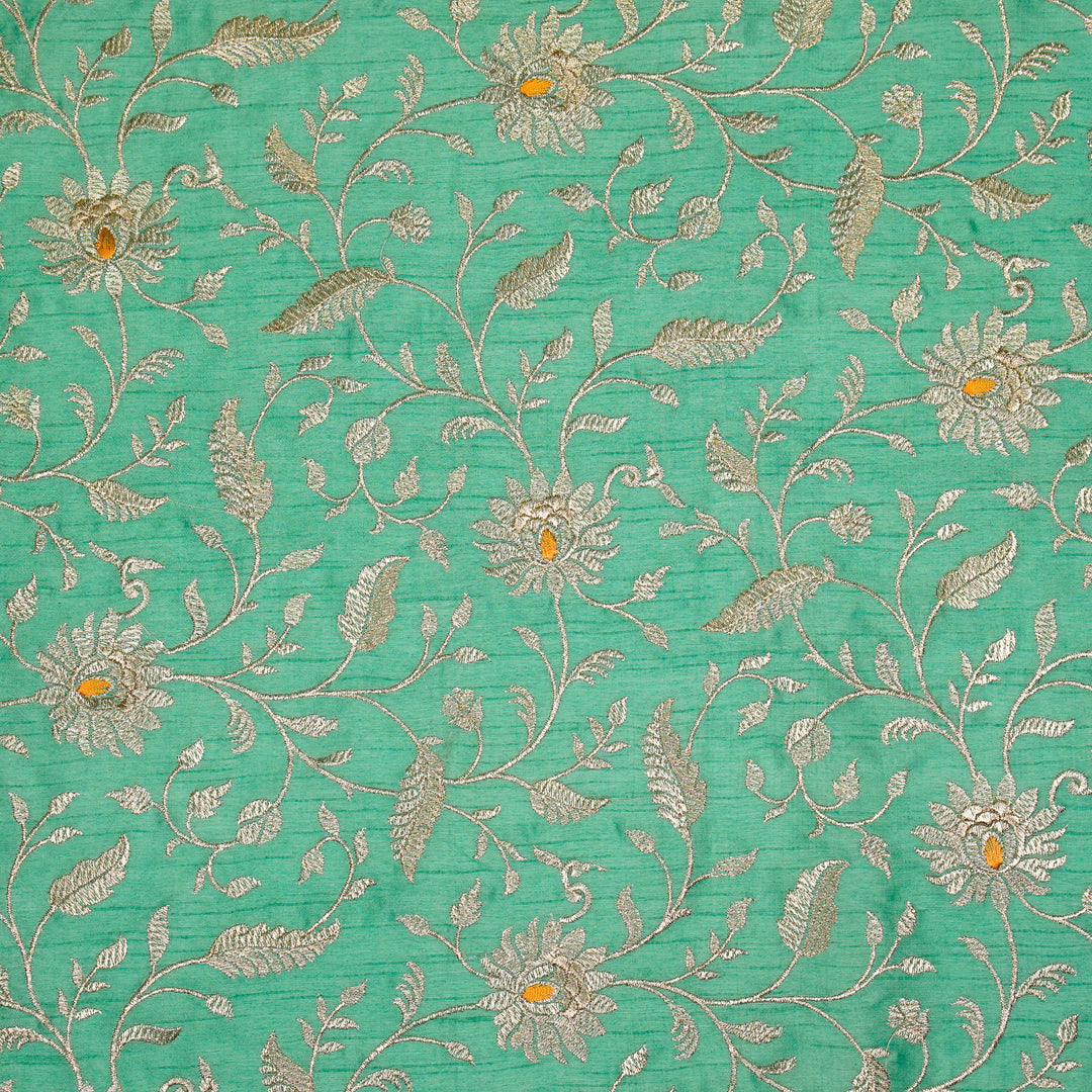 Kanira Jaal on Aqua Dola Silk Embroidered Fabric