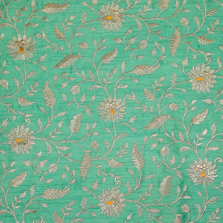 Kanira Jaal on Aqua Dola Silk Embroidered Fabric