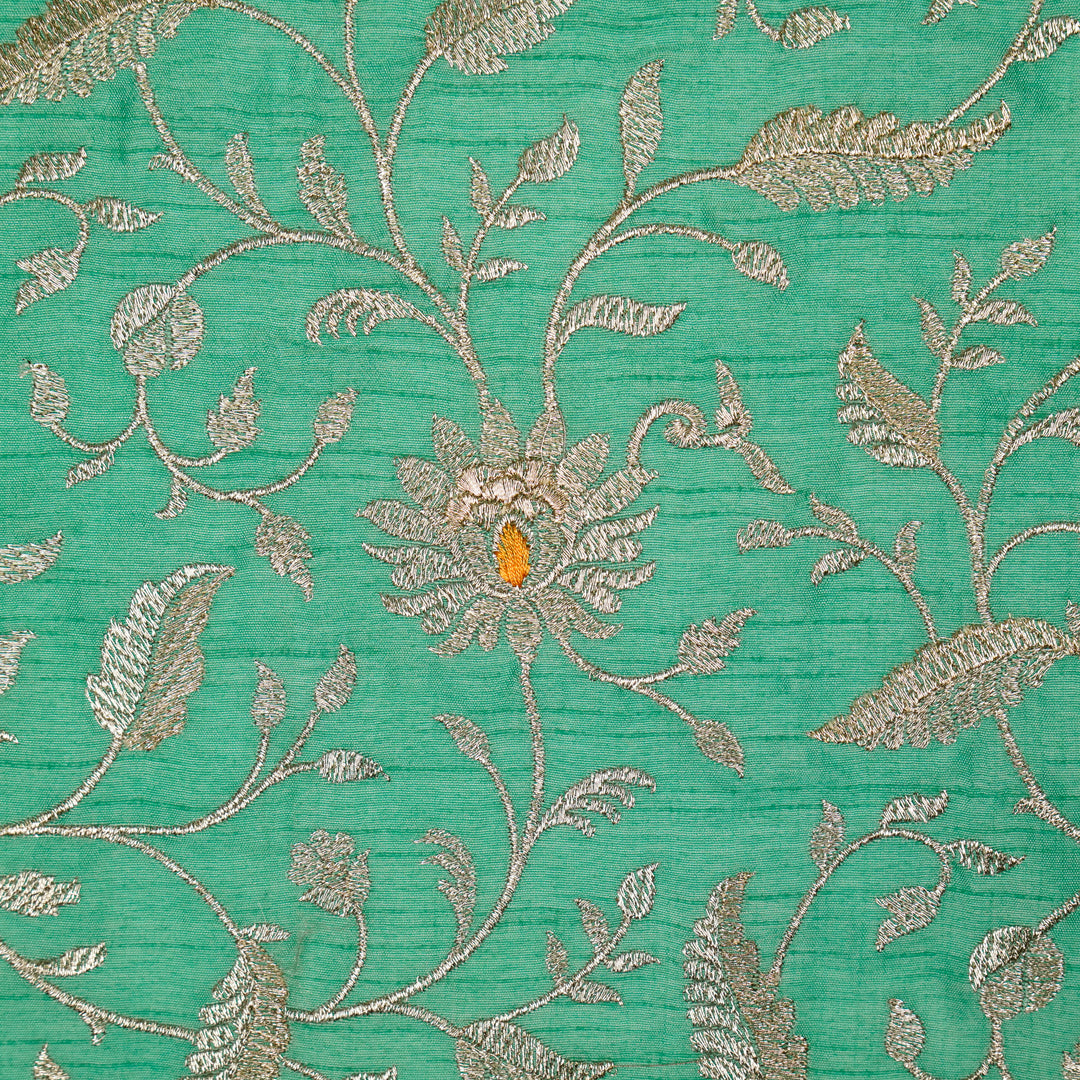 Kanira Jaal on Aqua Dola Silk Embroidered Fabric