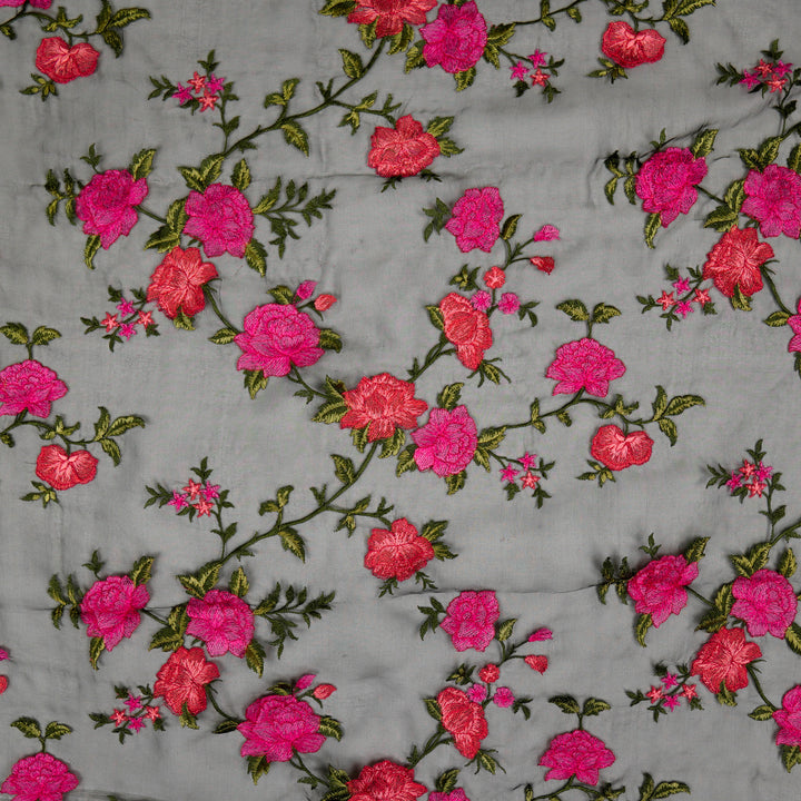 Suman Jaal on Black Silk Organza Embroidered Fabric