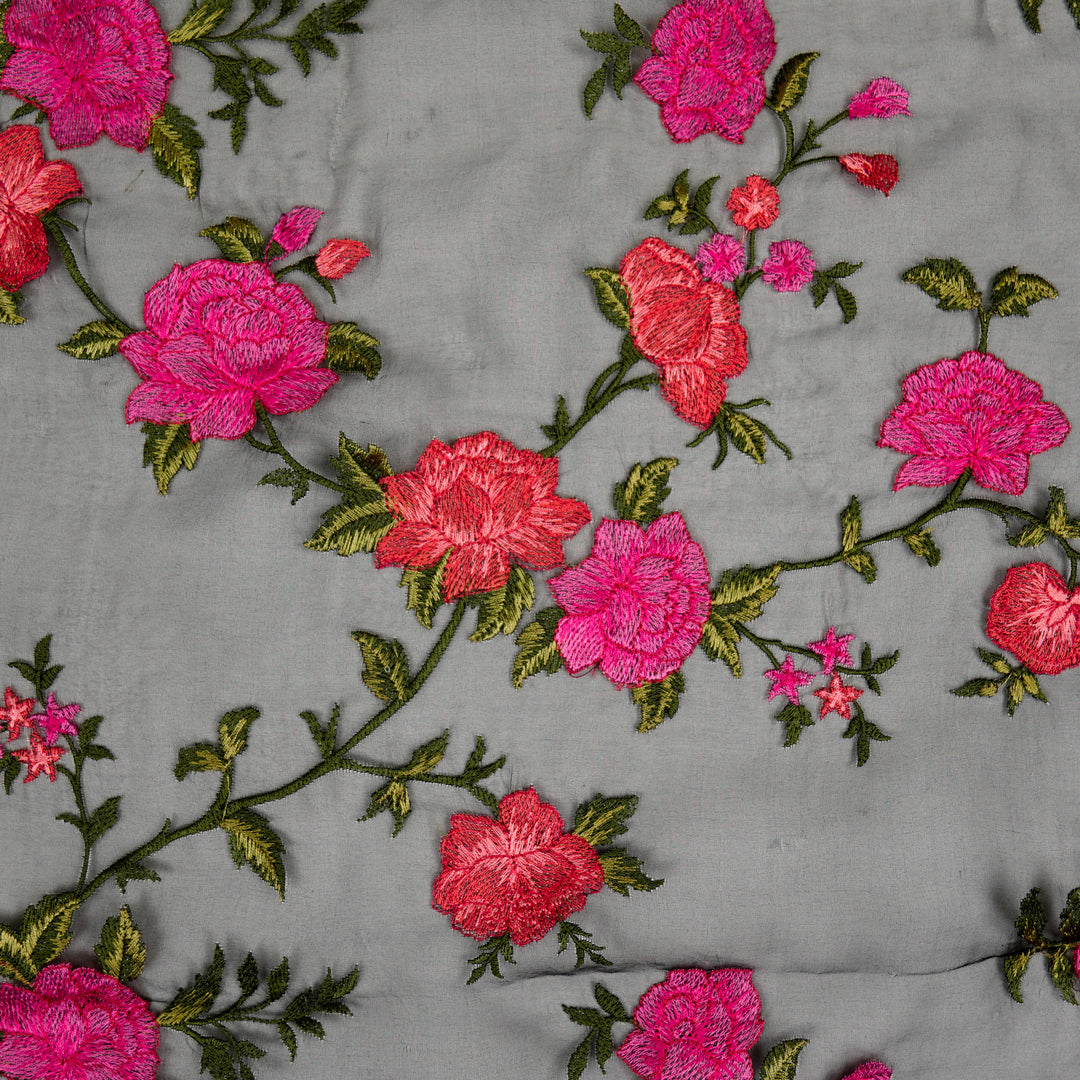 Suman Jaal on Black Silk Organza Embroidered Fabric