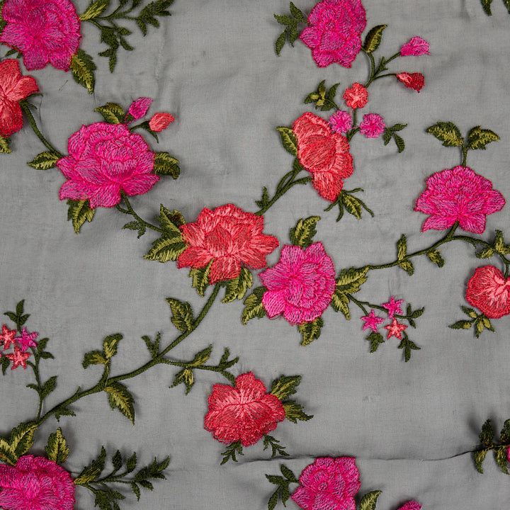 Suman Jaal on Black Silk Organza Embroidered Fabric