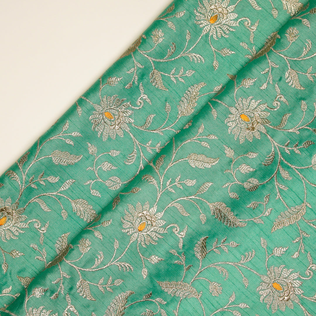 Kanira Jaal on Aqua Dola Silk Embroidered Fabric