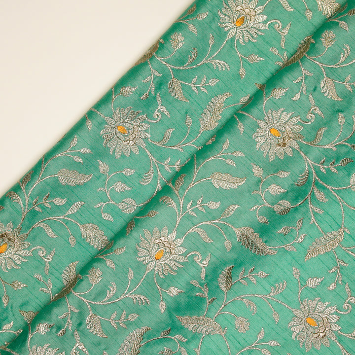 Kanira Jaal on Aqua Dola Silk Embroidered Fabric