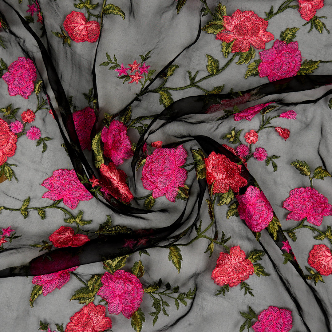 Suman Jaal on Black Silk Organza Embroidered Fabric