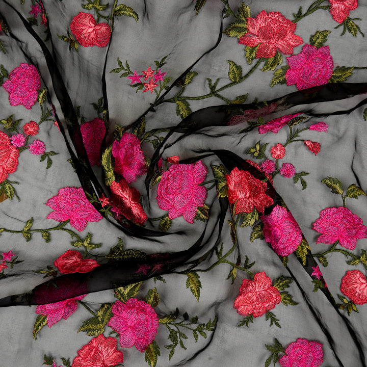 Suman Jaal on Black Silk Organza Embroidered Fabric