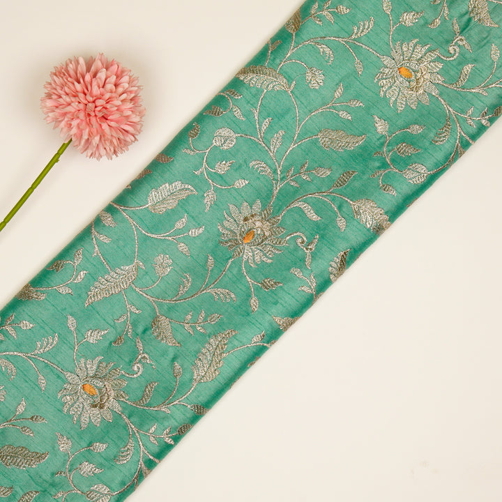 Kanira Jaal on Aqua Dola Silk Embroidered Fabric