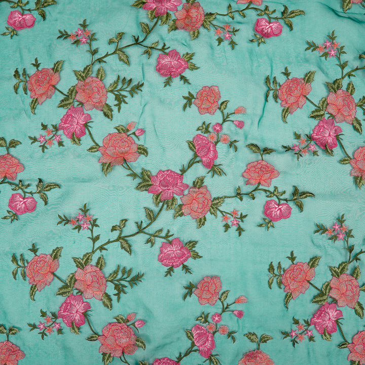 Suman Jaal on Teal Blue Silk Organza Embroidered Fabric