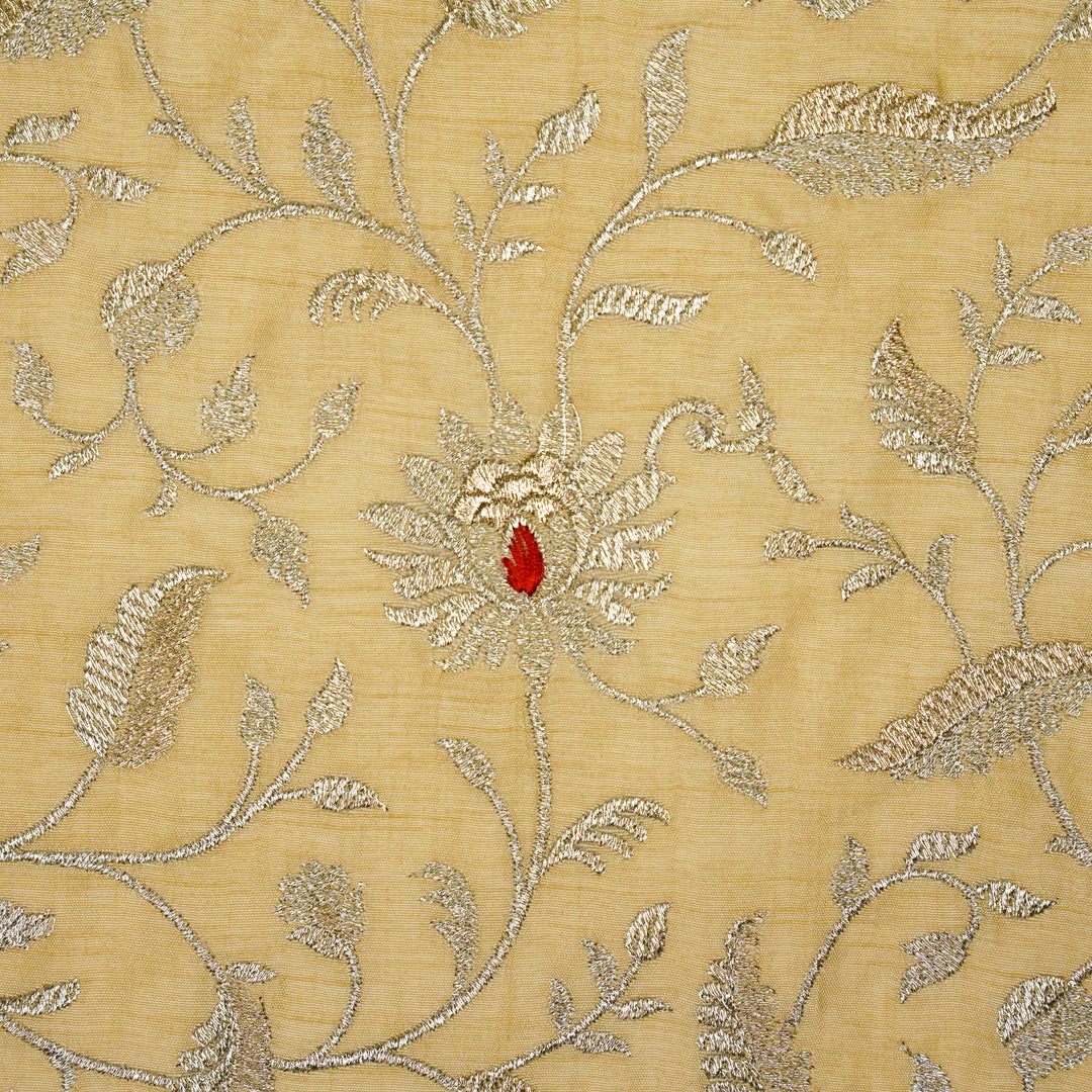 Kanira Jaal on Beige Dola Silk Embroidered Fabric