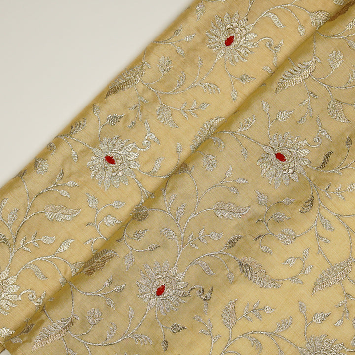 Kanira Jaal on Beige Dola Silk Embroidered Fabric