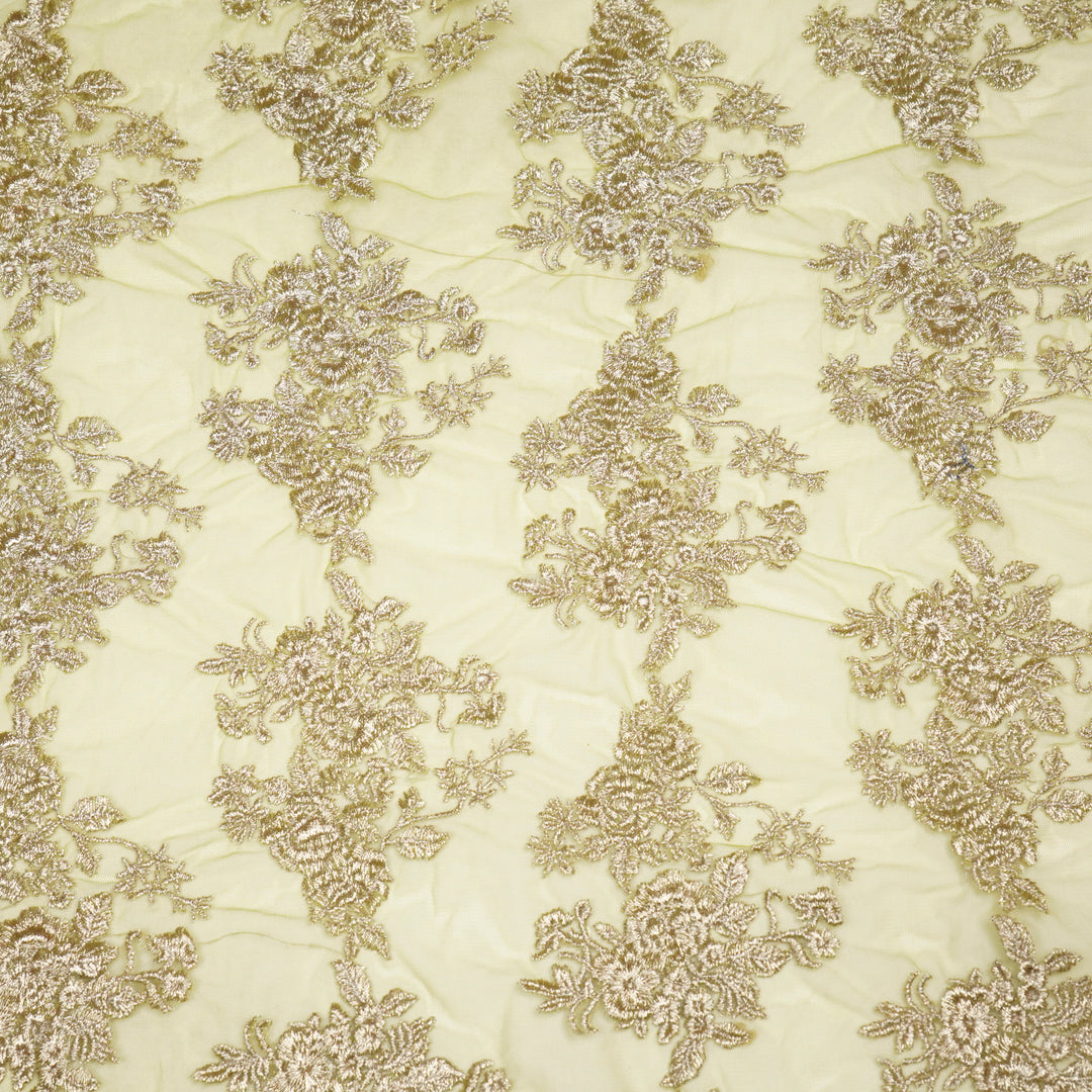 Lime Green Net Rukhsaar Jaal Embroidered Fabric
