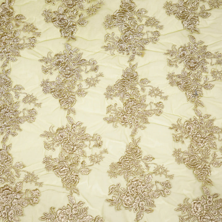 Lime Green Net Rukhsaar Jaal Embroidered Fabric