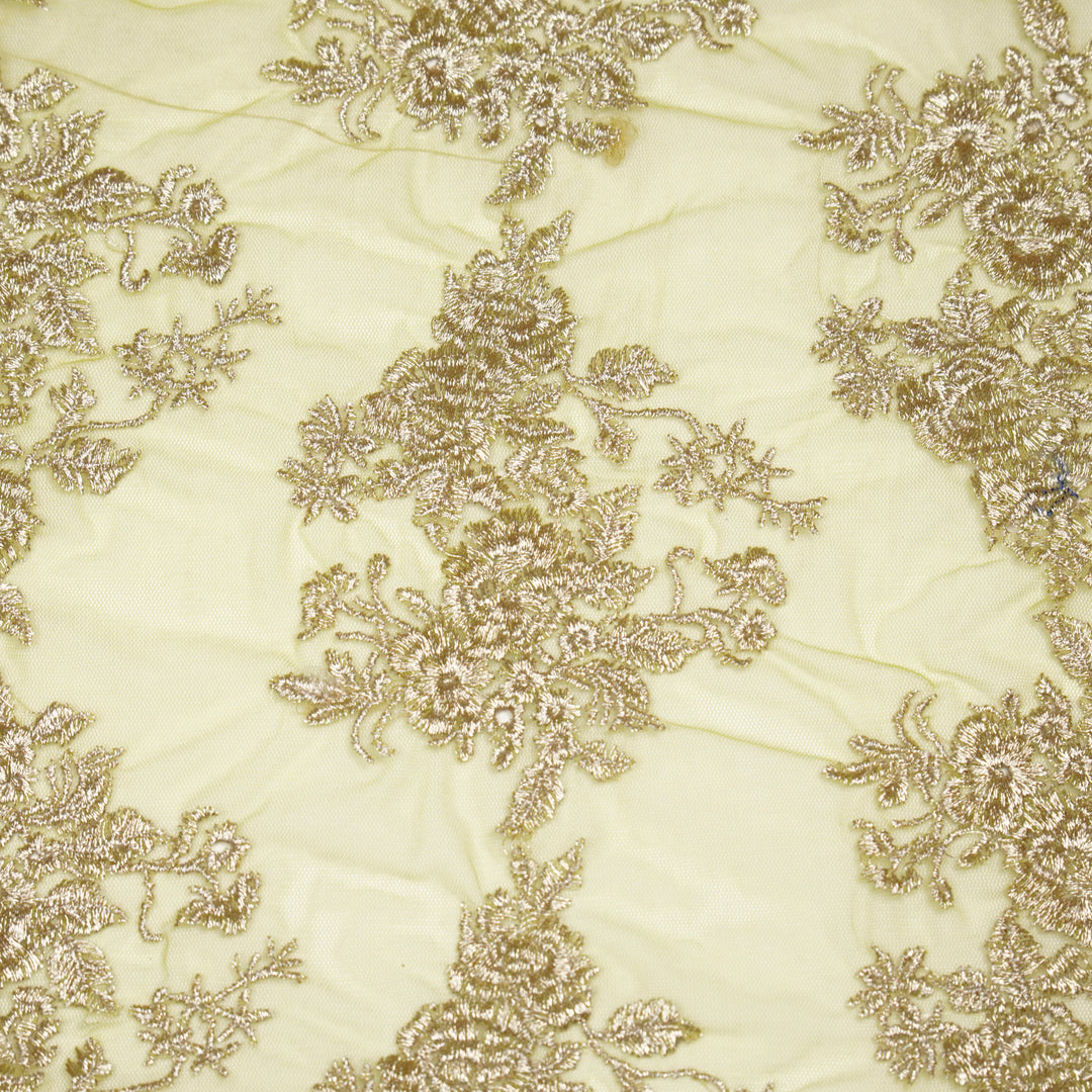 Lime Green Net Rukhsaar Jaal Embroidered Fabric