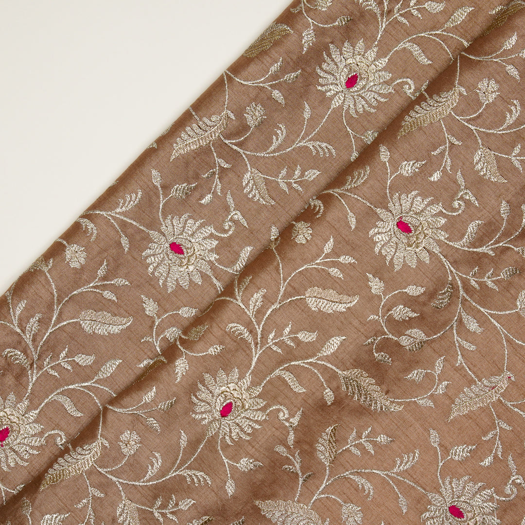 Kanira Jaal on Onion Dola Silk Embroidered Fabric