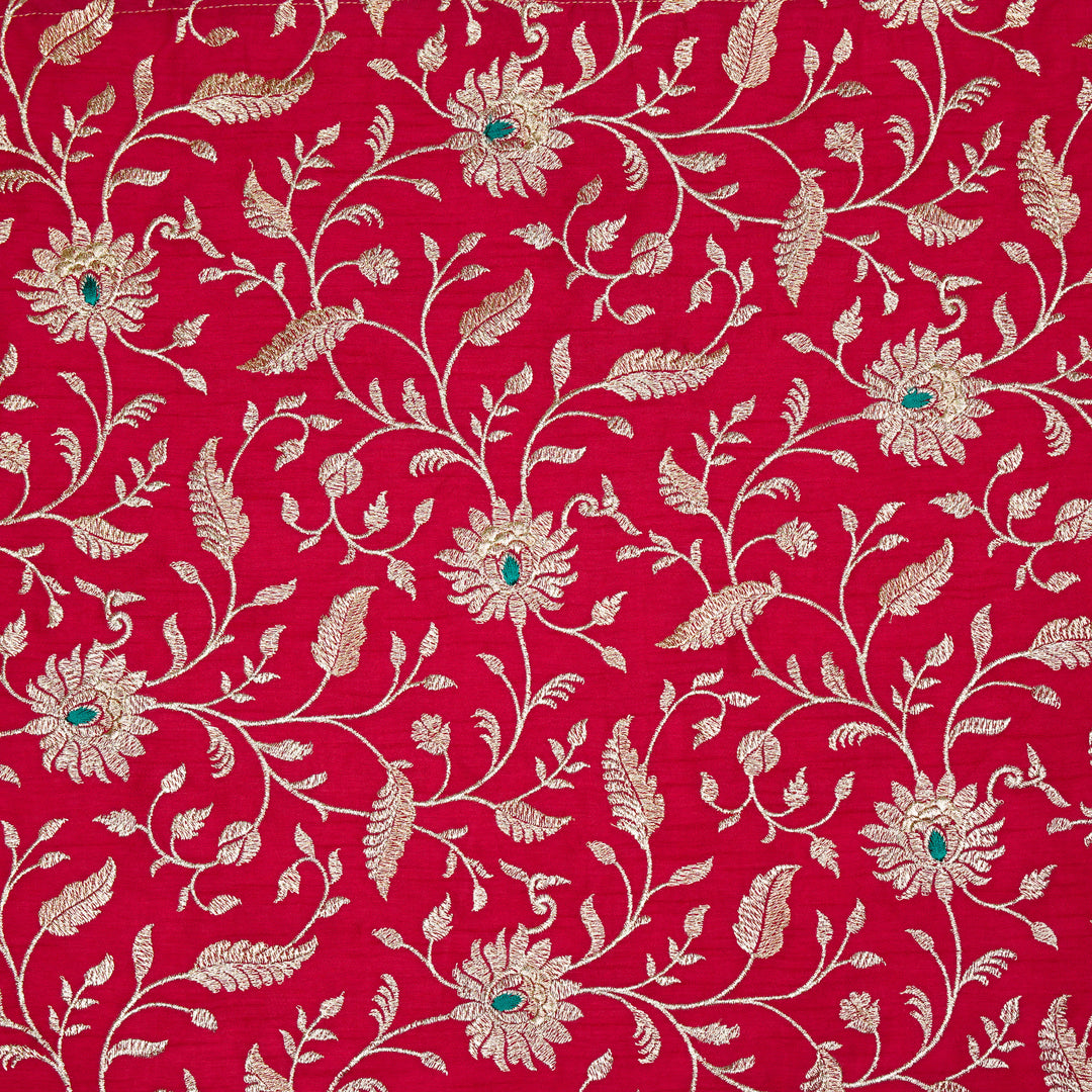 Kanira Jaal on Dark Fuxia Dola Silk Embroidered Fabric