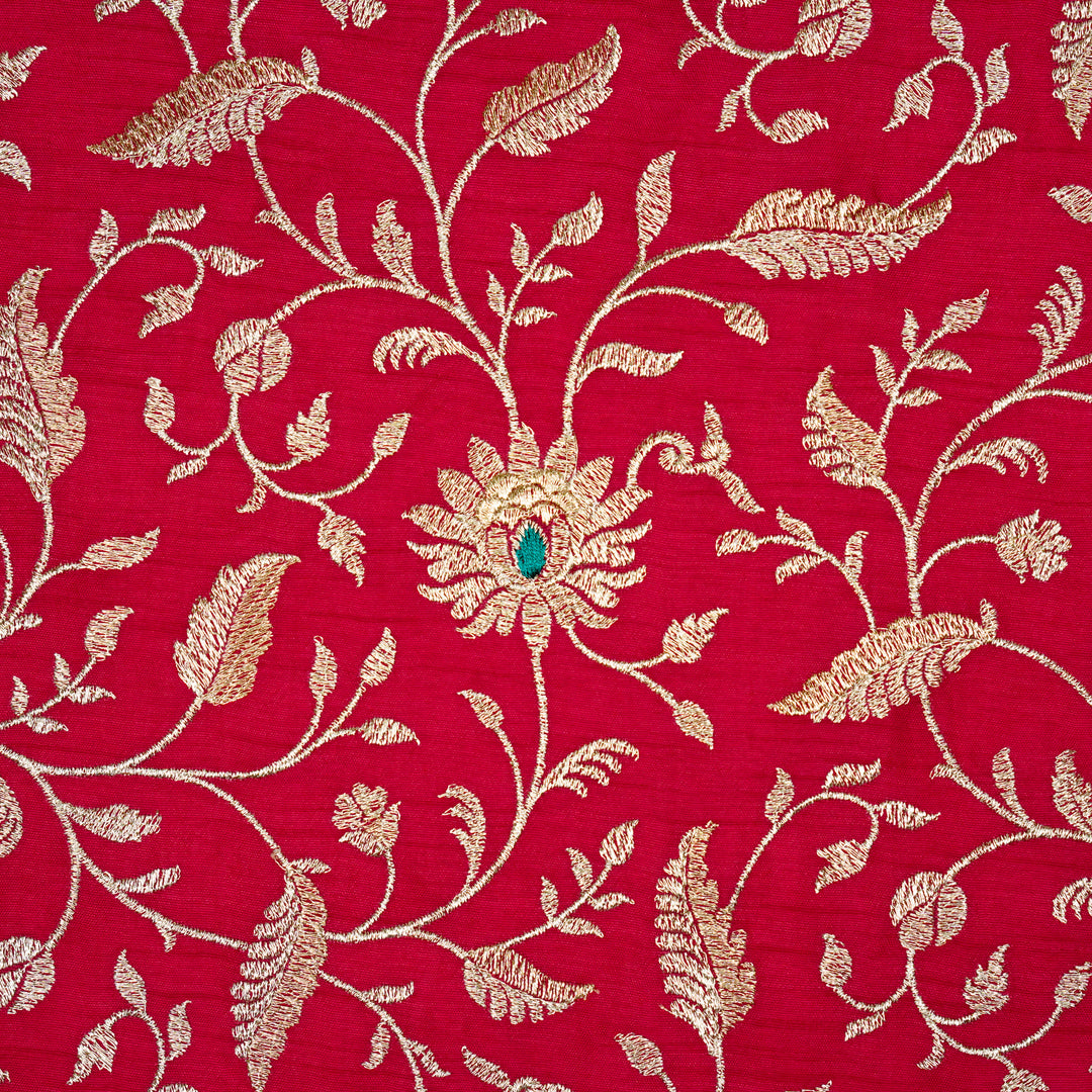 Kanira Jaal on Dark Fuxia Dola Silk Embroidered Fabric