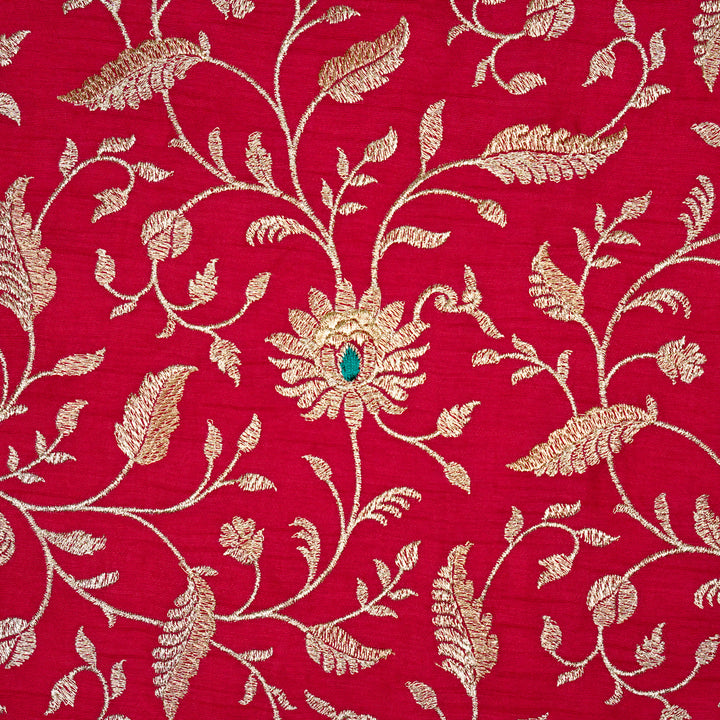 Kanira Jaal on Dark Fuxia Dola Silk Embroidered Fabric