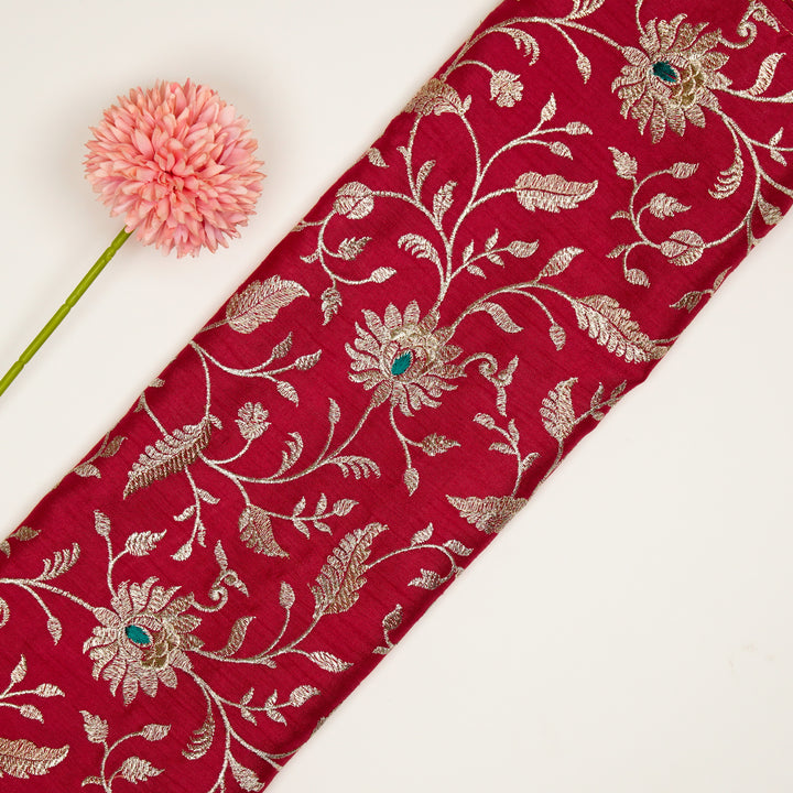 Kanira Jaal on Dark Fuxia Dola Silk Embroidered Fabric