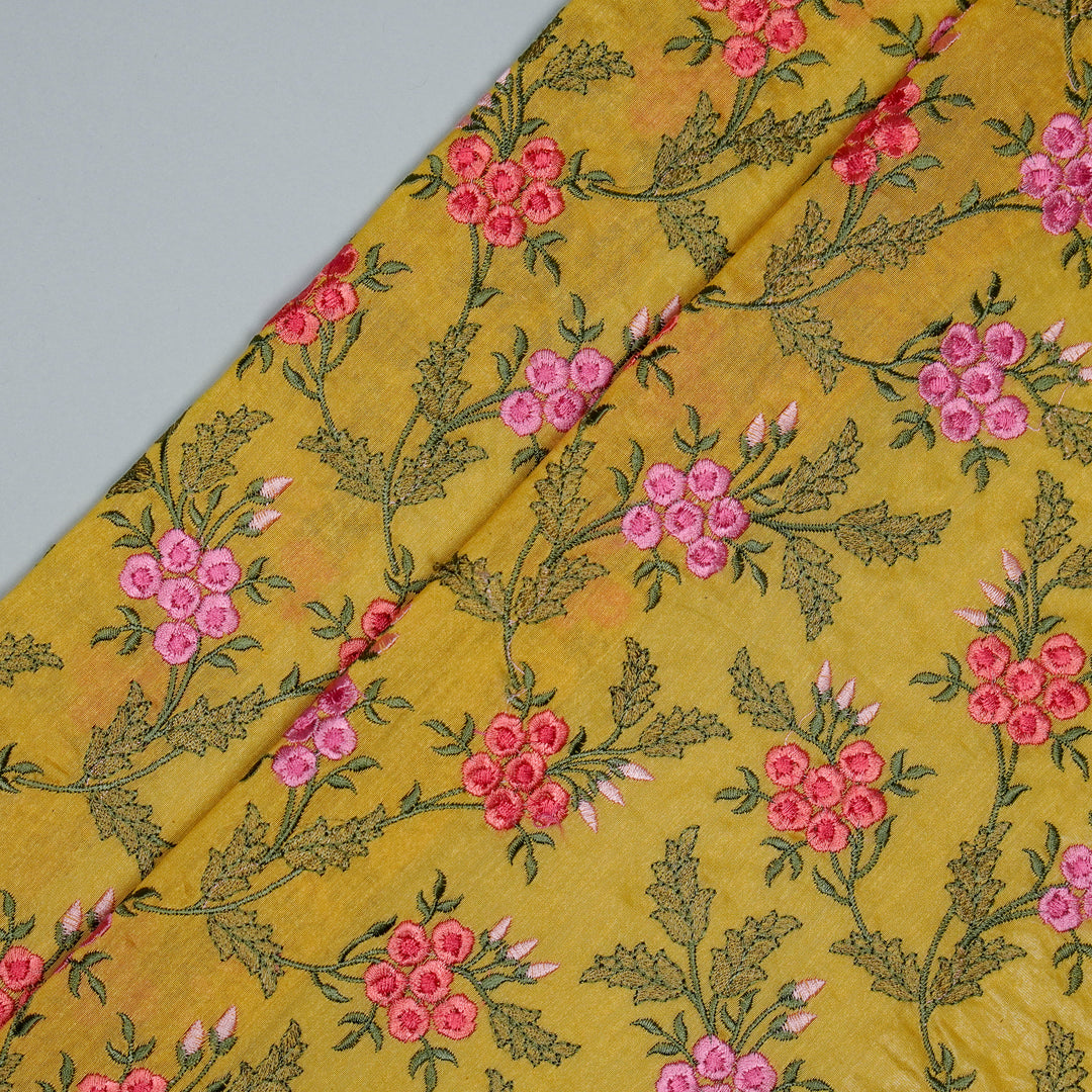 Dainty Floral Jaal on Gold Cotton