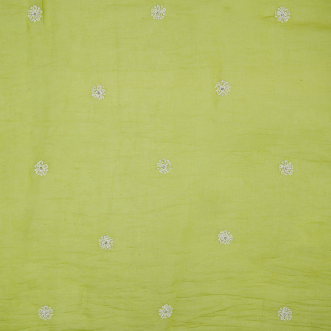 Komala Buti on Lime Green Cotton Silk Embroidered Fabric