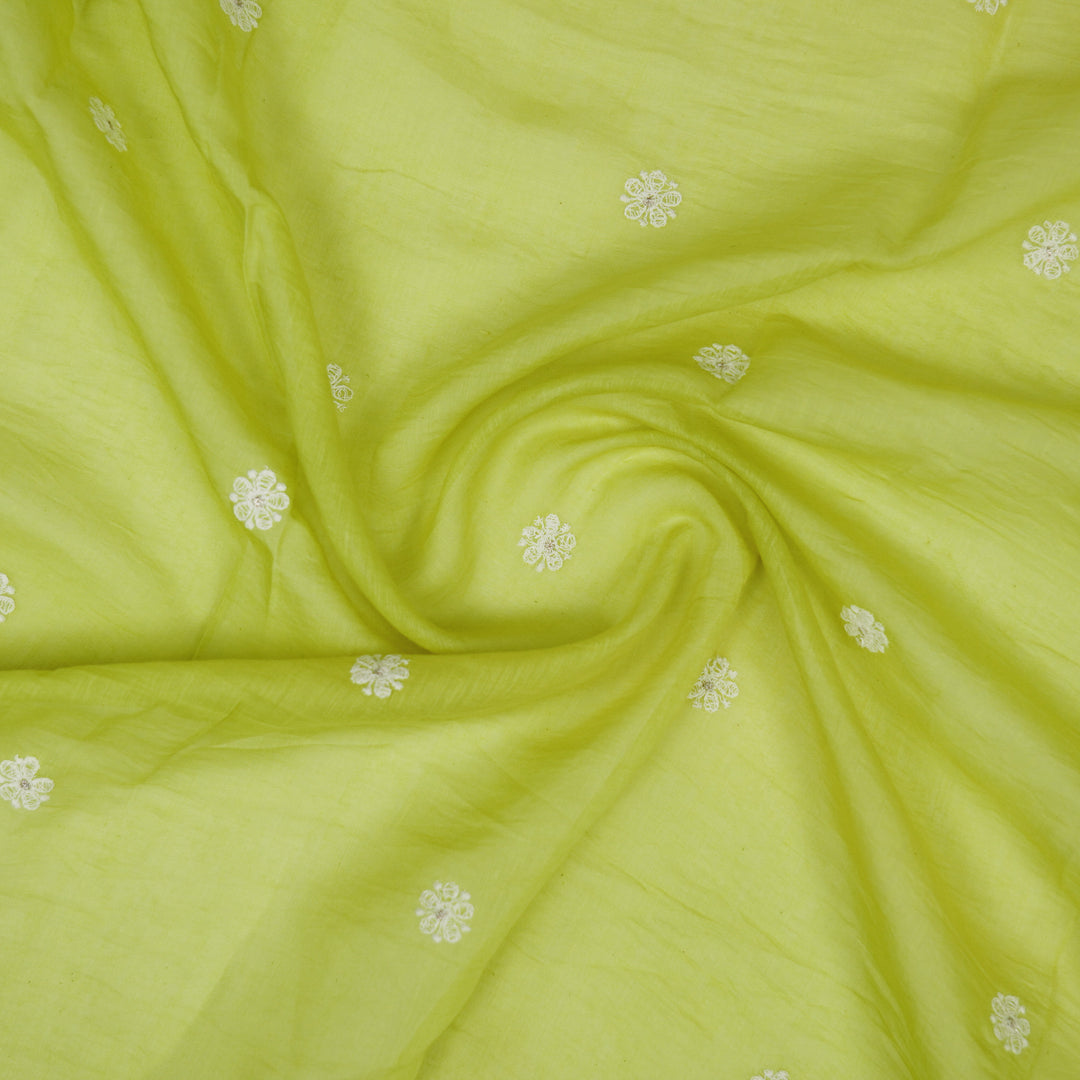 Komala Buti on Lime Green Cotton Silk Embroidered Fabric