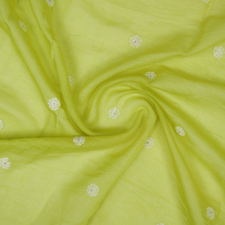 Komala Buti on Lime Green Cotton Silk Embroidered Fabric
