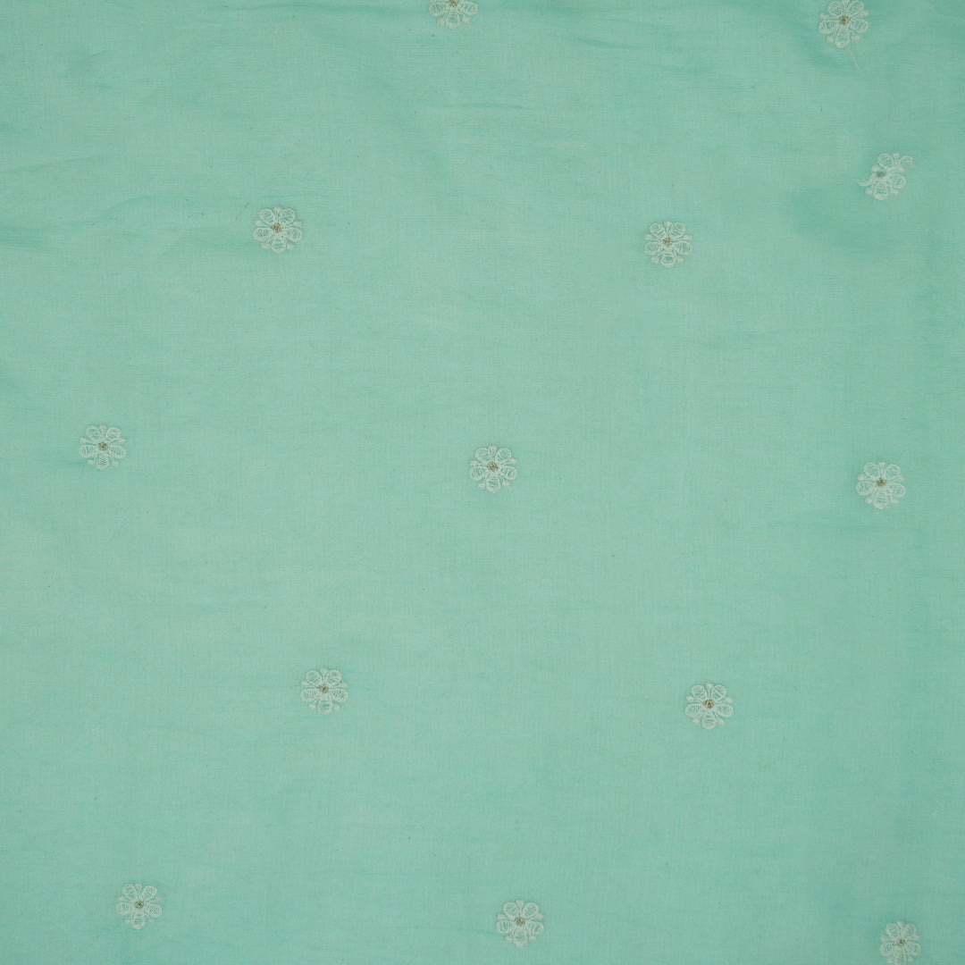 Komala Buti on Aqua Cotton Silk Embroidered Fabric