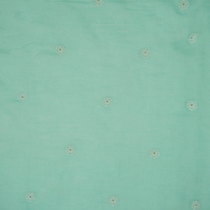 Komala Buti on Aqua Cotton Silk Embroidered Fabric