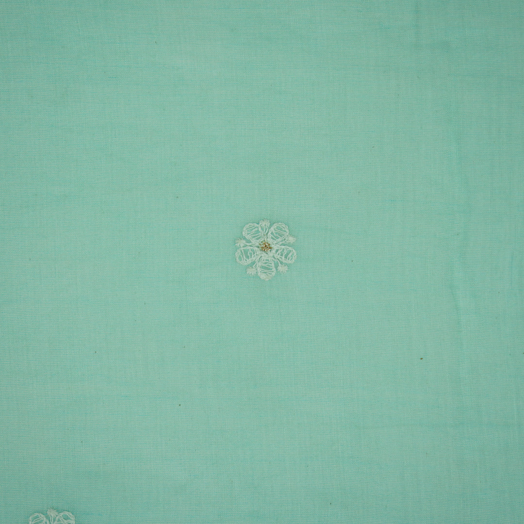Komala Buti on Aqua Cotton Silk Embroidered Fabric