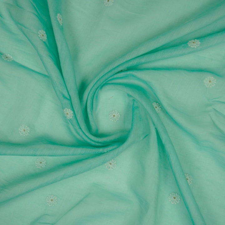 Komala Buti on Aqua Cotton Silk Embroidered Fabric