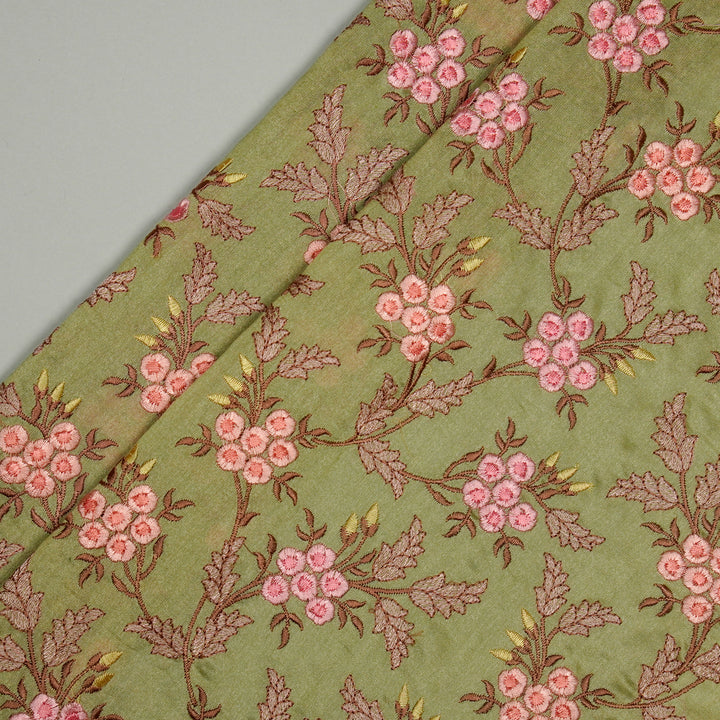Dainty Floral Jaal on Summer Olive Cotton
