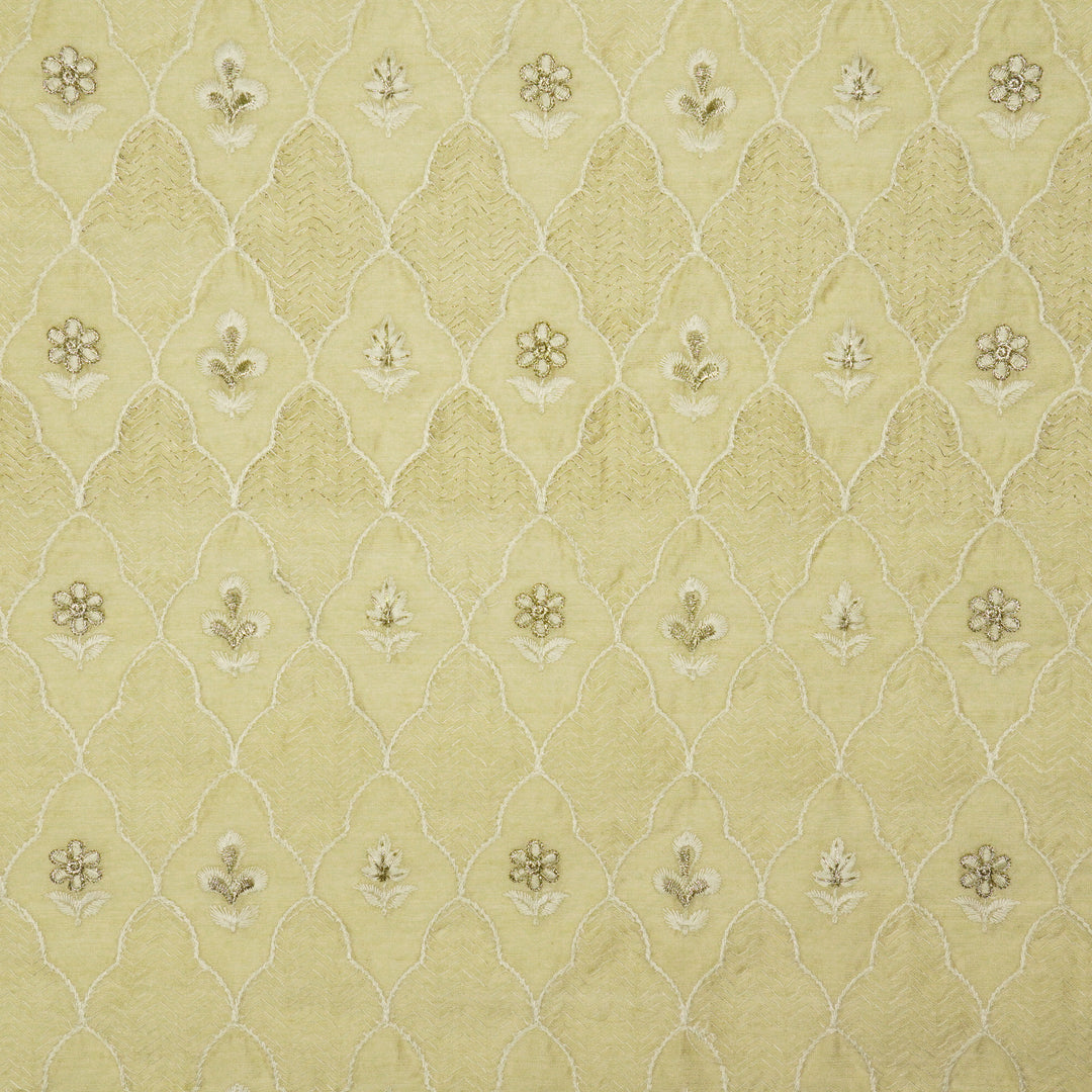 Aabroo Jaal on Beige Semi Raw Silk Embroidered Fabric