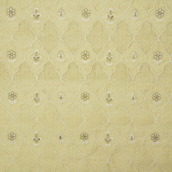 Aabroo Jaal on Beige Semi Raw Silk Embroidered Fabric