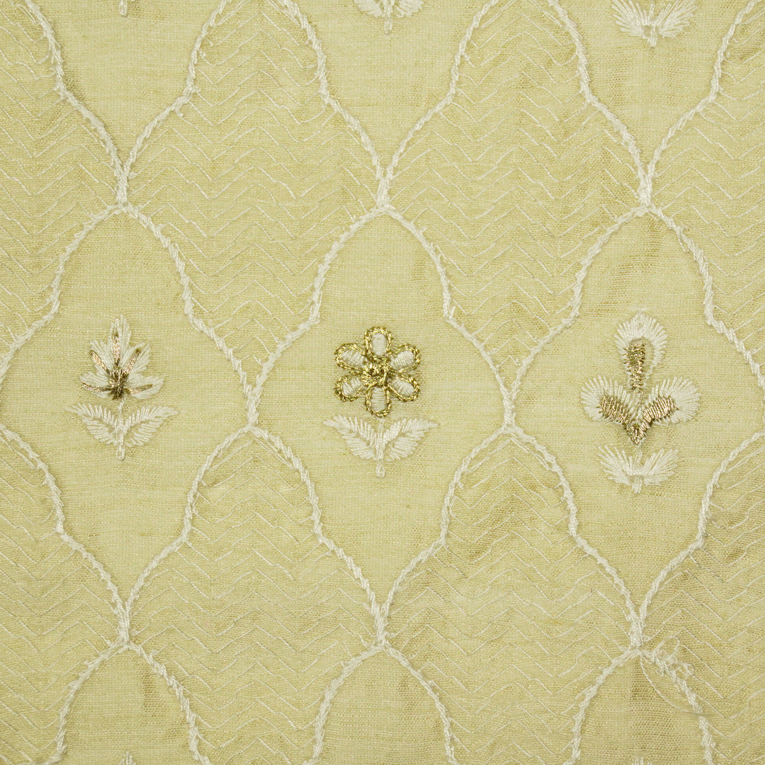 Aabroo Jaal on Beige Semi Raw Silk Embroidered Fabric