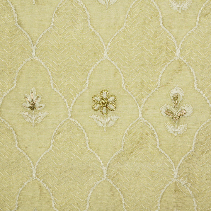 Aabroo Jaal on Beige Semi Raw Silk Embroidered Fabric
