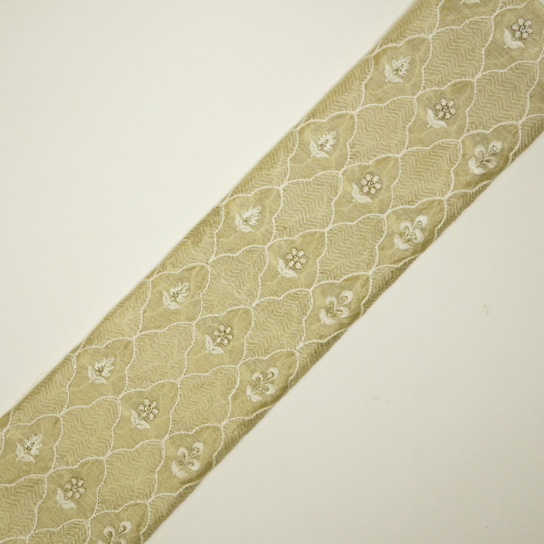 Aabroo Jaal on Beige Semi Raw Silk Embroidered Fabric