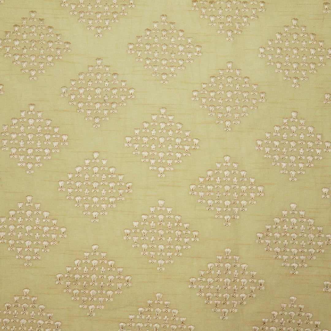 Zyra Buta on Beige Semi Raw Silk Embroidered Fabric