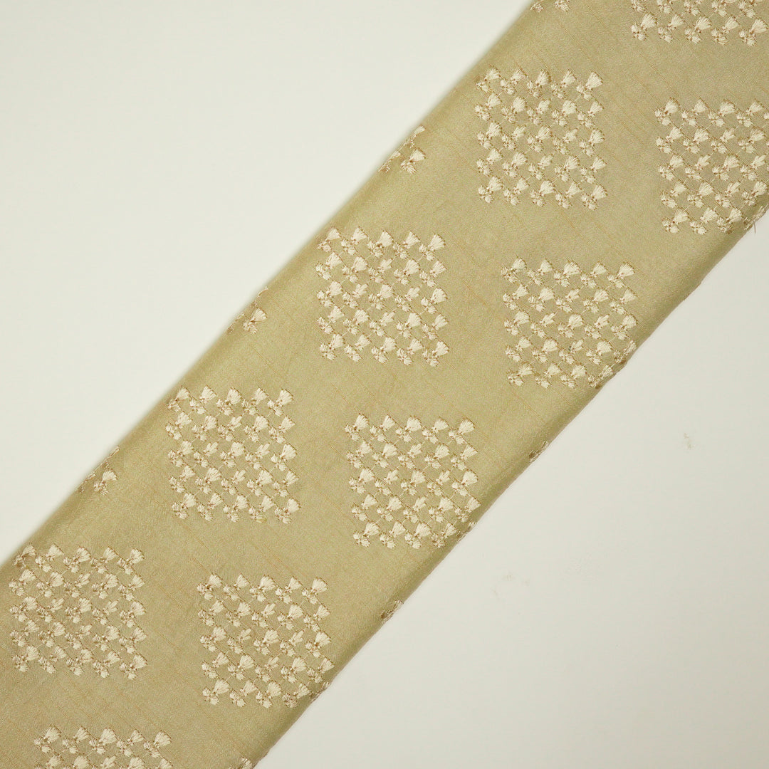 Zyra Buta on Beige Semi Raw Silk Embroidered Fabric