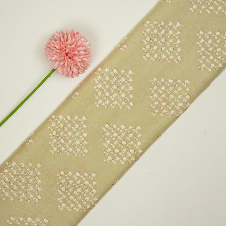 Zyra Buta on Beige Semi Raw Silk Embroidered Fabric