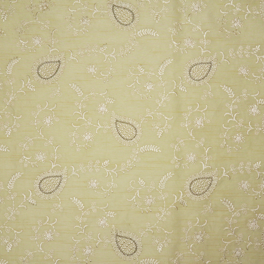 Firdaus Jaal on Cream Semi Raw Silk Embroidered Fabric