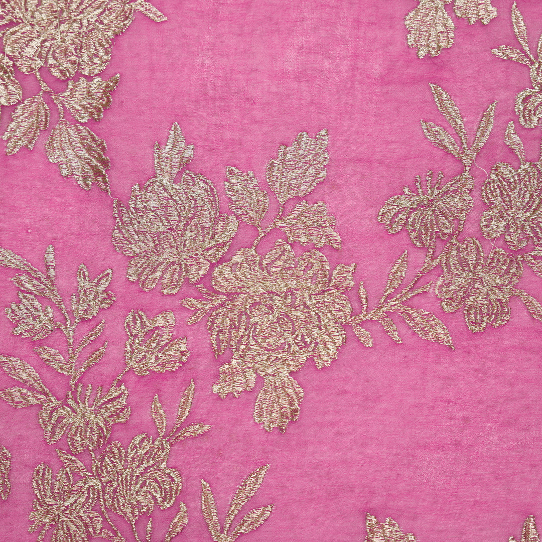 Fuxia Semi Georgette Amreen Jaal Embroidered Fabric