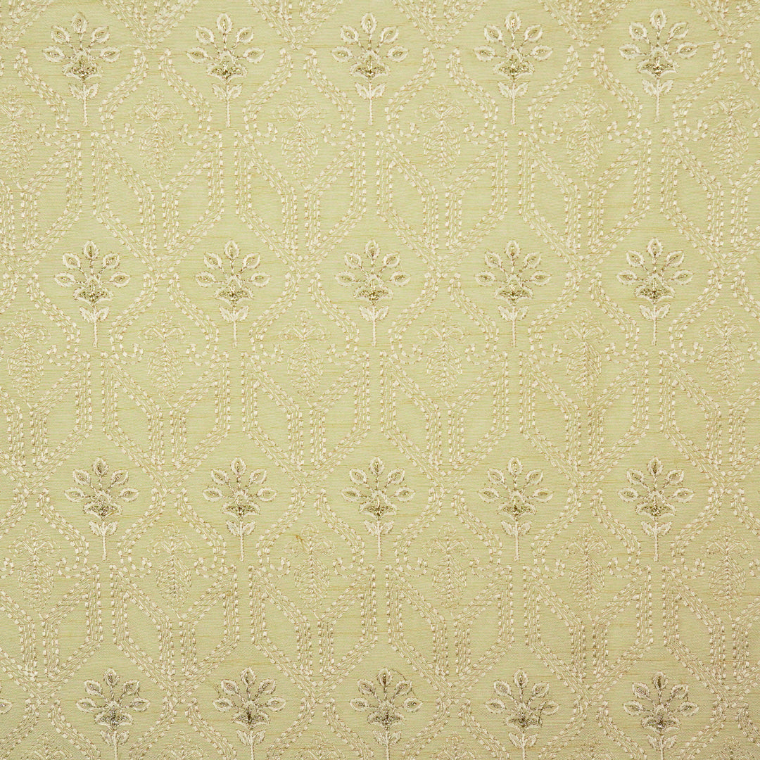 Taraangi Jaal on Cream Dola Silk Embroidered Fabric