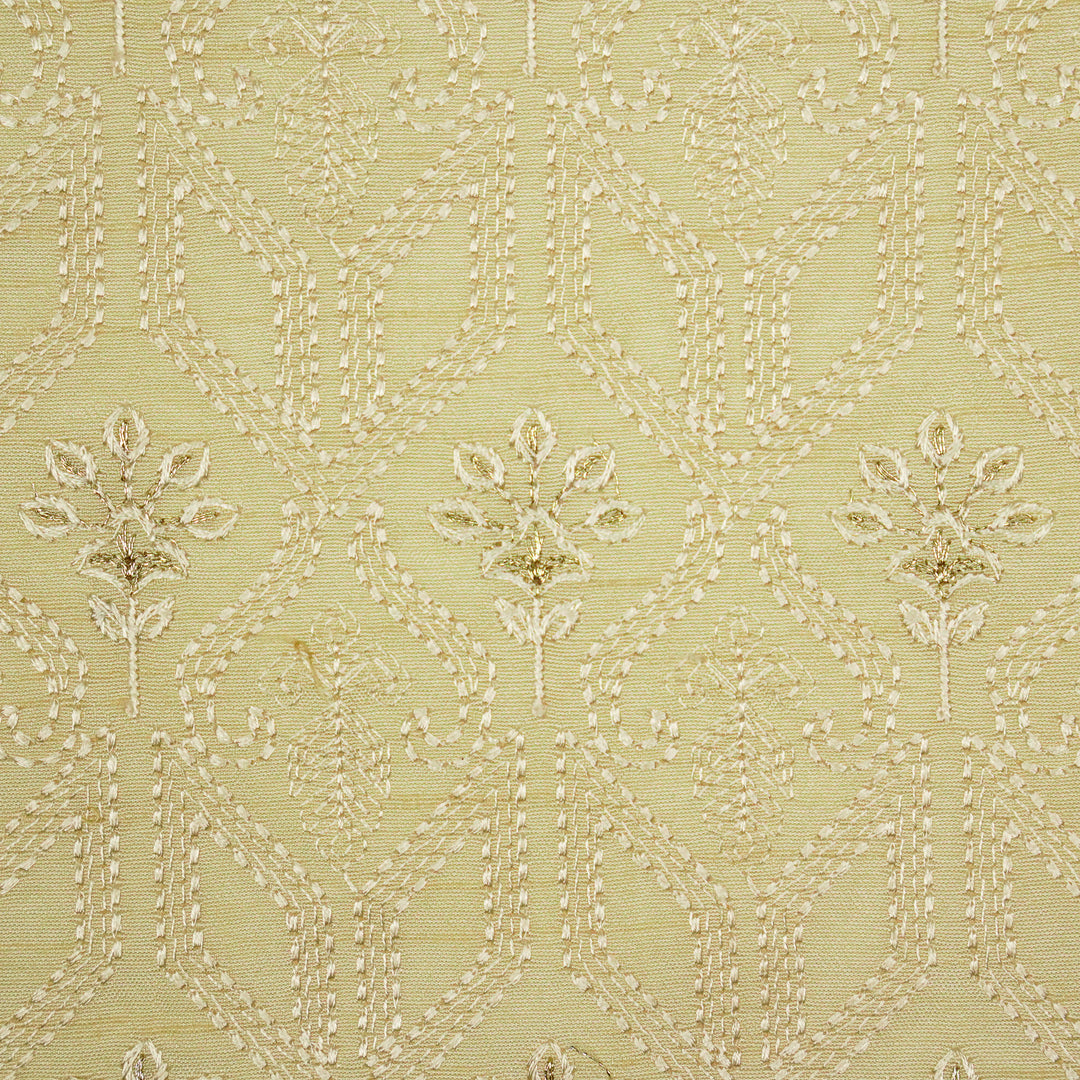 Taraangi Jaal on Cream Dola Silk Embroidered Fabric