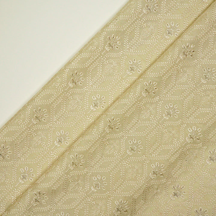 Taraangi Jaal on Cream Dola Silk Embroidered Fabric