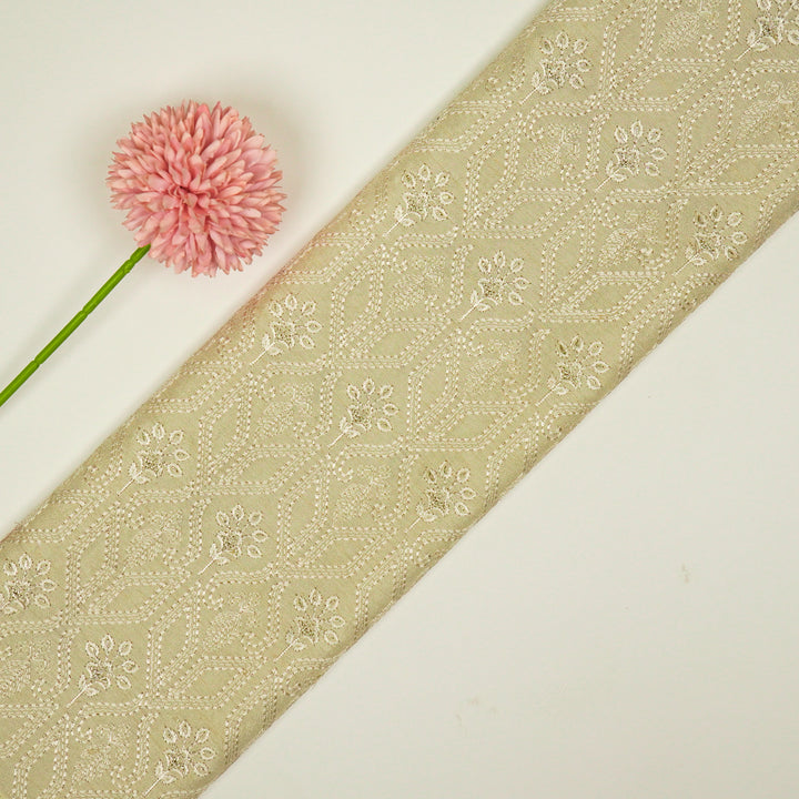 Taraangi Jaal on Cream Dola Silk Embroidered Fabric