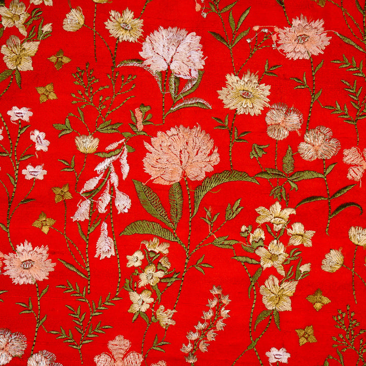 Mehvish Jaal on Red Raw Silk Embroidered Fabric