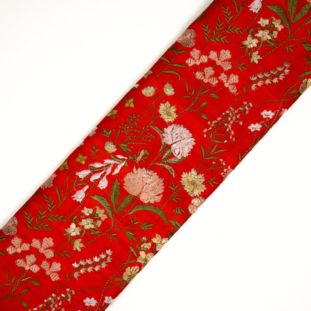 Mehvish Jaal on Red Raw Silk Embroidered Fabric