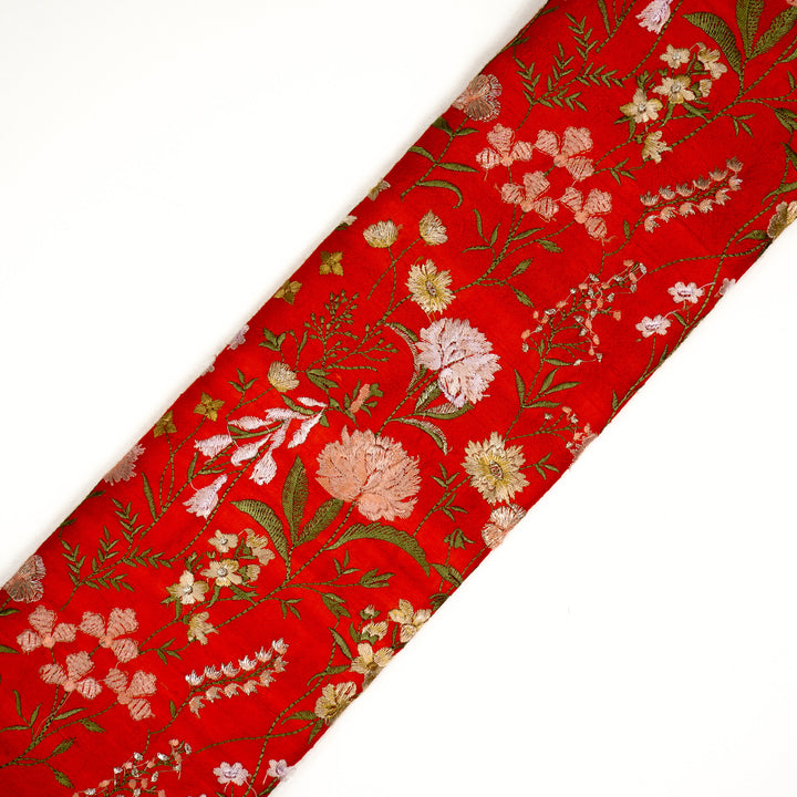 Mehvish Jaal on Red Raw Silk Embroidered Fabric