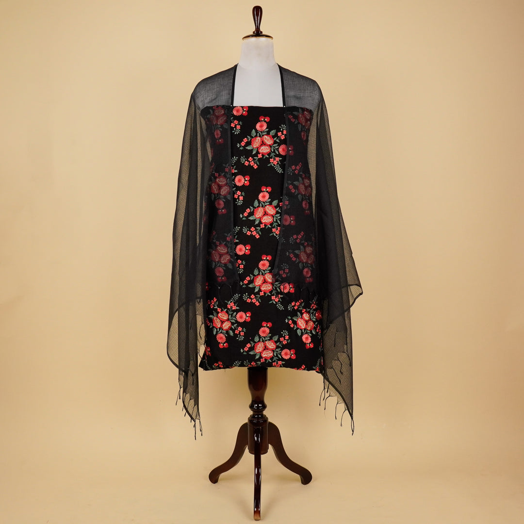 Suvira Jaal Suit fabric set on Malmal (Unstitched)- Black